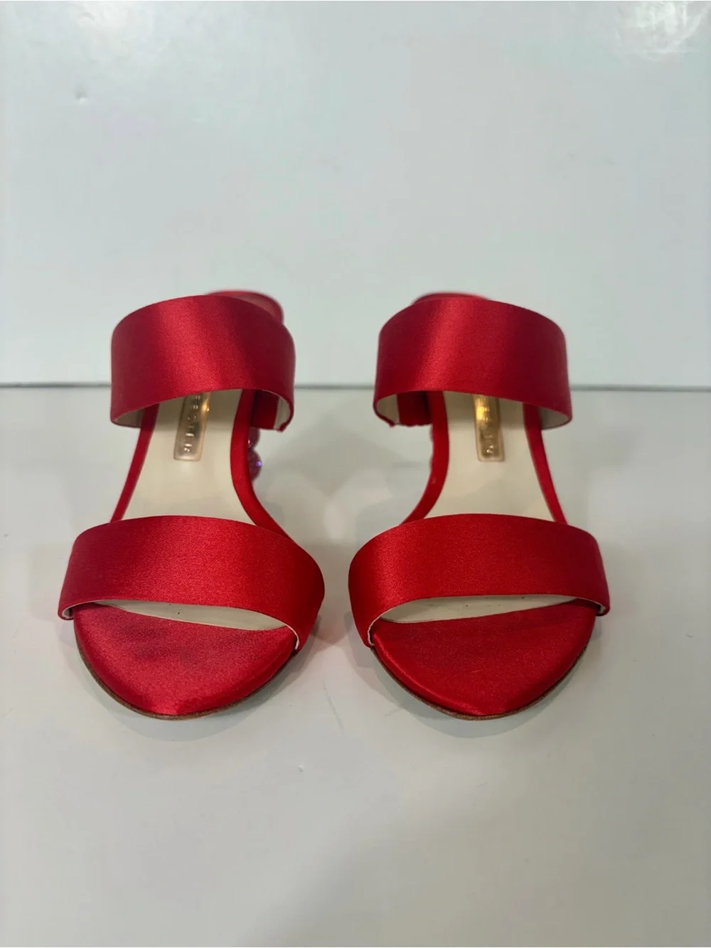 Sophia Webster Red Satin Crystal Bubble Heel Slide Sandals EU 35 / US 5